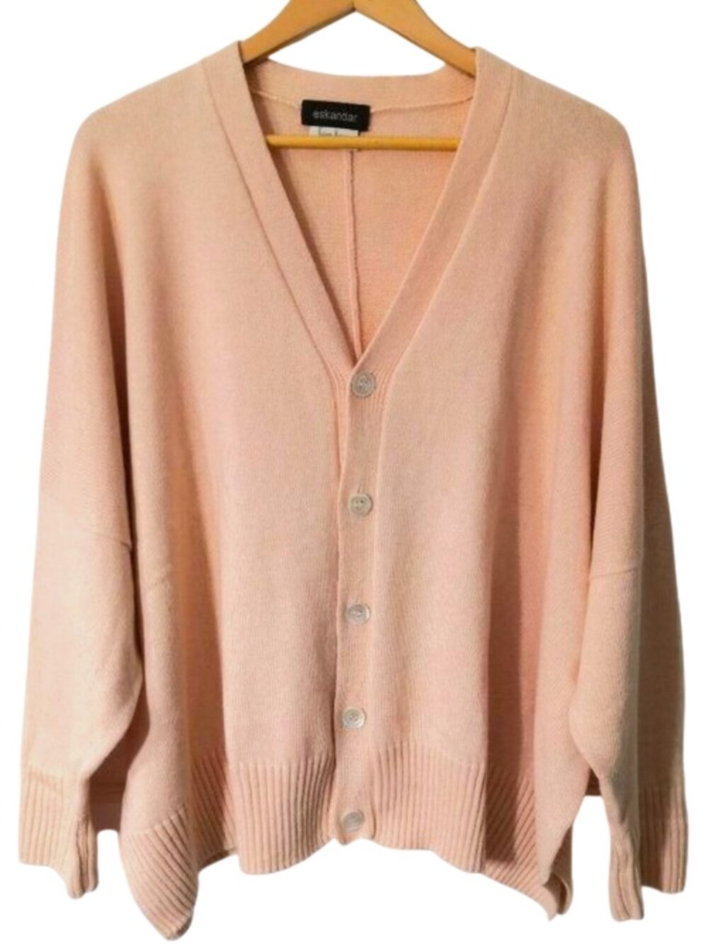 Eskandar Cashmere/Silk Blend Oversized Boxy V-Neck Cardigan Peach Color One Size
